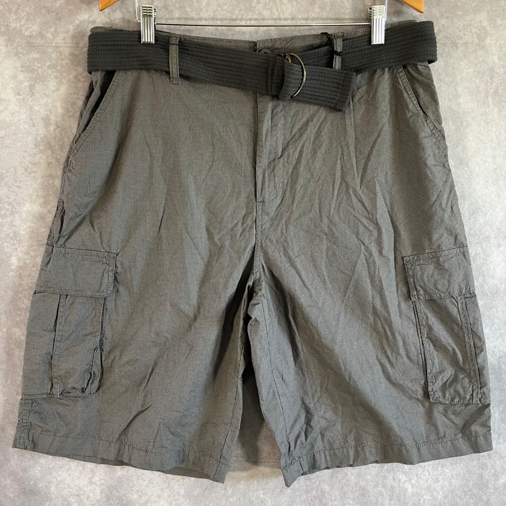 Airwalk Cargo Shorts Mens 38 Gunmetal Grey Belted Cotton Summer Beach Skater NEW